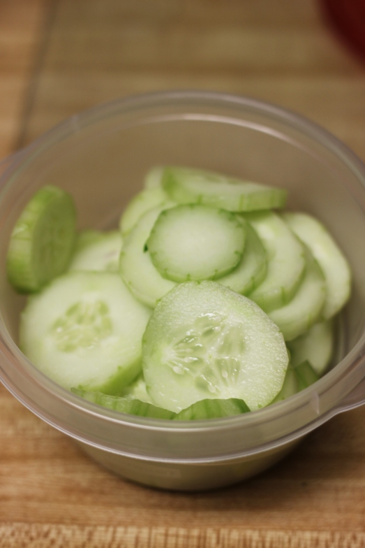 Cucumbers with salt made a great breakfast on veggie days!