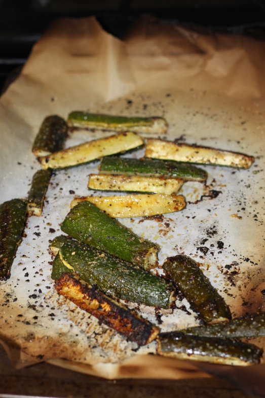 Another yummy treat on veggie day: roasted zucchini 'fries'.  