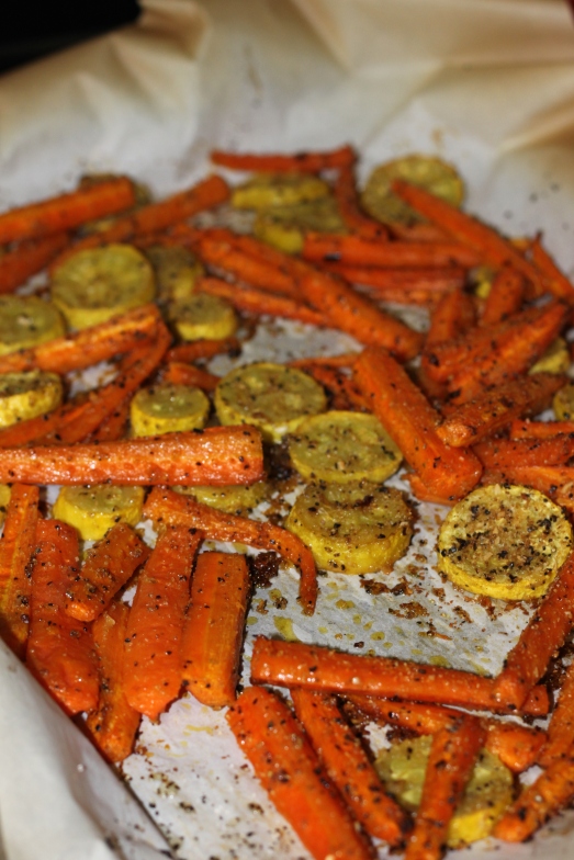 Roasted carrots and yellow squash.