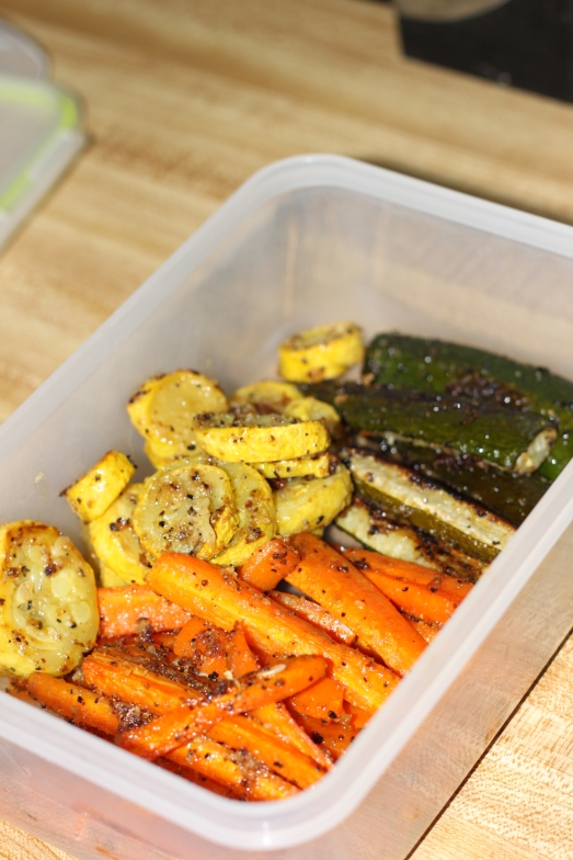 All those yummy roasted veggies packed up ready for lunch.  