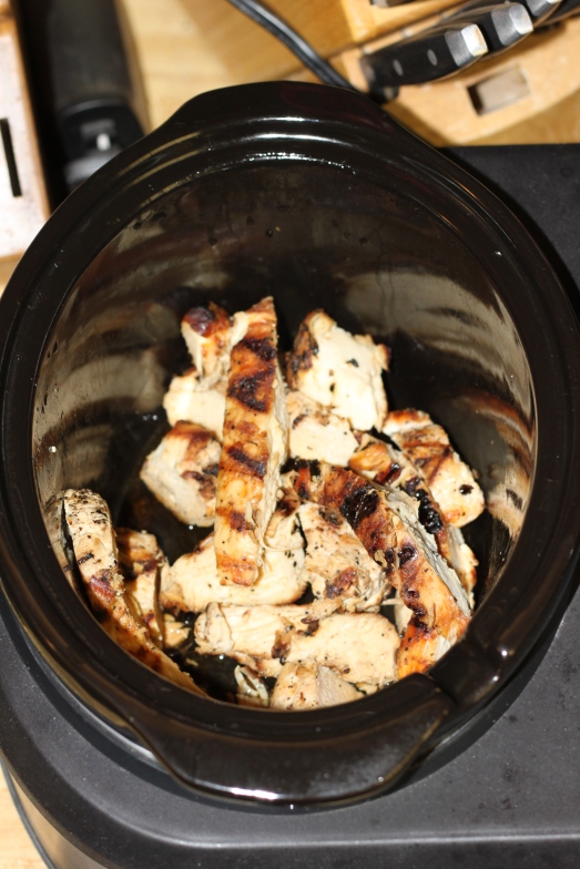 We kept the grilled chicken breasts warm in our mini crock pot. 